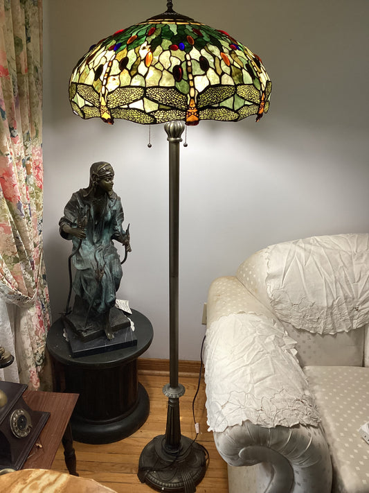 Dragon Fly Engraved Jade Floor Lamp