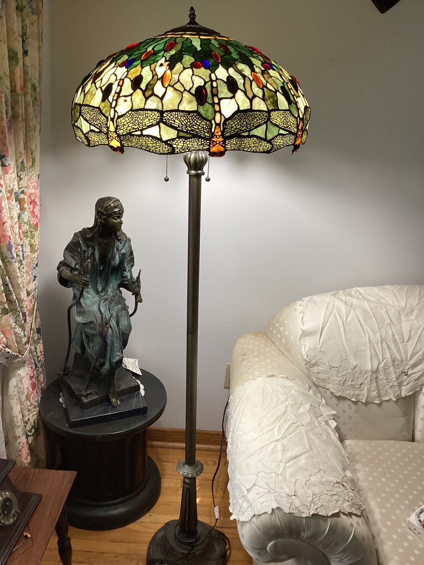 Dragon Fly Engraved Jade Floor Lamp